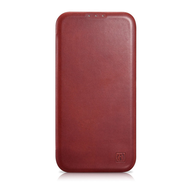 iCarer CE Oil Wax Premium Leather Folio Case magneettinen läppäkotelo iPhone 14 Plus -puhelimelle, MagSafe, punainen (AKI14220707-RD)