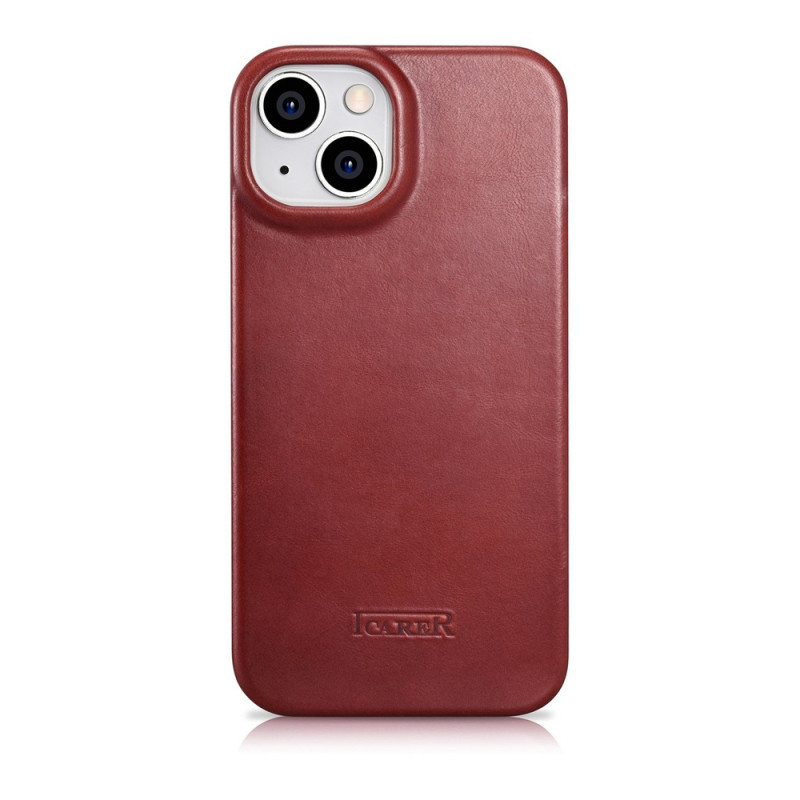 iCarer CE Oil Wax Premium Leather Folio Case magneettinen läppäkotelo iPhone 14 Plus -puhelimelle, MagSafe, punainen (AKI14220707-RD)