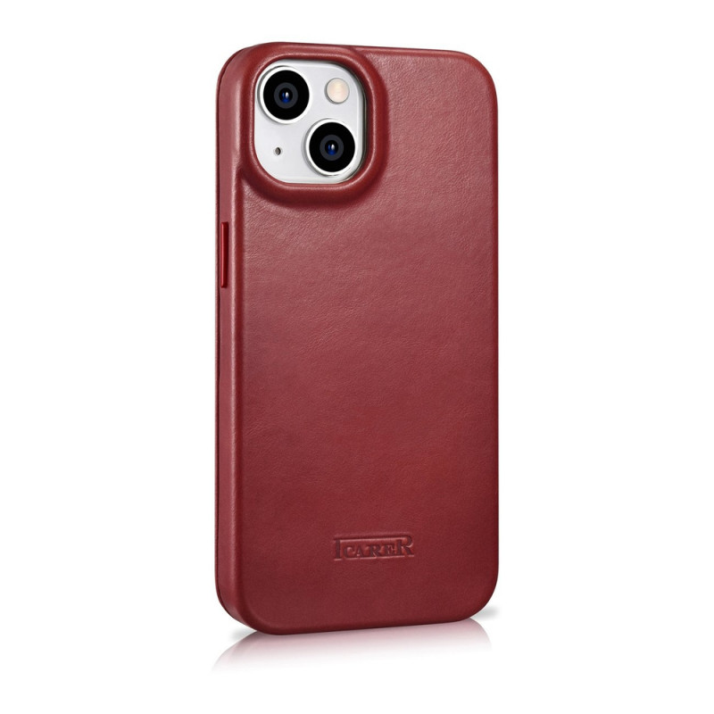 iCarer CE Oil Wax Premium Leather Folio Case magneettinen läppäkotelo iPhone 14 Plus -puhelimelle, MagSafe, punainen (AKI14220707-RD)