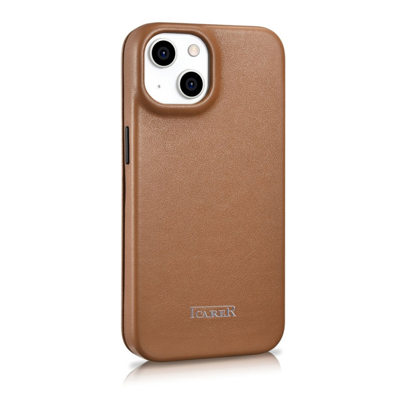 iCarer CE Premium Leather Folio Case magneettinen läppäkotelo iPhone 14 Plus -puhelimelle, MagSafe, ruskea (WMI14220715-BN)