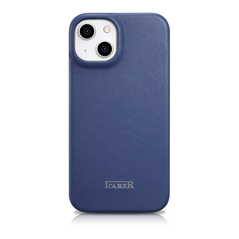iCarer CE Premium Leather Folio Case magneettinen läppäkotelo iPhone 14 Plus -puhelimelle, MagSafe, sininen (WMI14220715-BU)