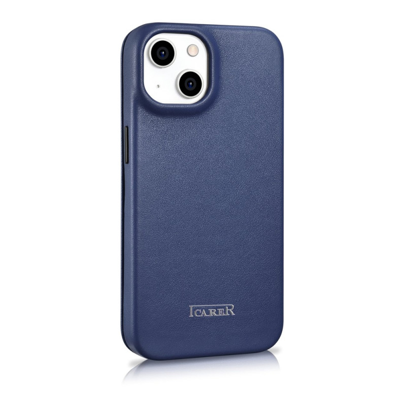 iCarer CE Premium Leather Folio Case magneettinen läppäkotelo iPhone 14 Plus -puhelimelle, MagSafe, sininen (WMI14220715-BU)