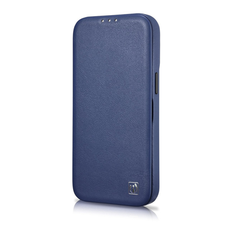 iCarer CE Premium Leather Folio Case magneettinen läppäkotelo iPhone 14 Plus -puhelimelle, MagSafe, sininen (WMI14220715-BU)