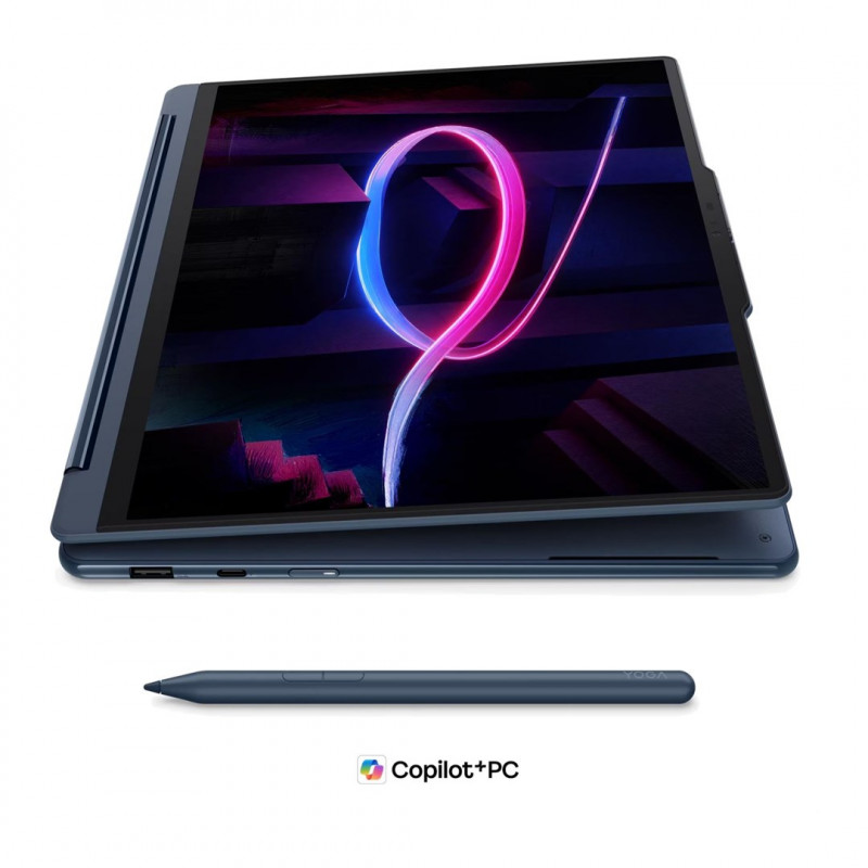 Lenovo Yoga 9i 2-in-1 Aura Edition 14IPH11 83SE001XPB kannettava tietokone, 14" 2,8K OLED-kosketusnäyttö, Intel Core Ultra 7 355, 32 GB RAM, 512 GB SSD, sininen