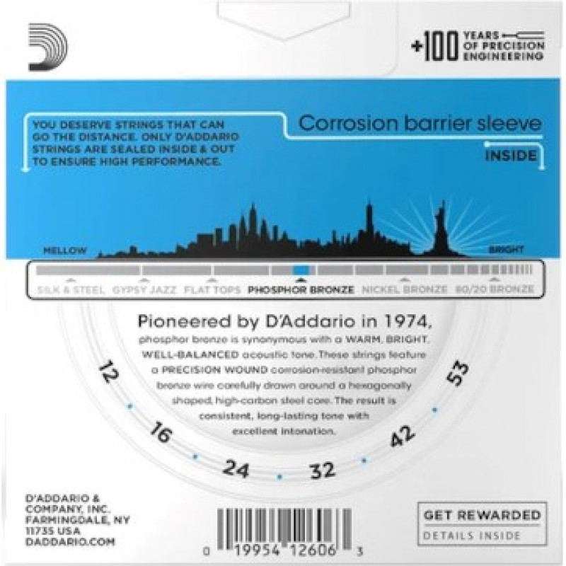 D'Addario EJ16 akustisen kitaran kielet, 12-53