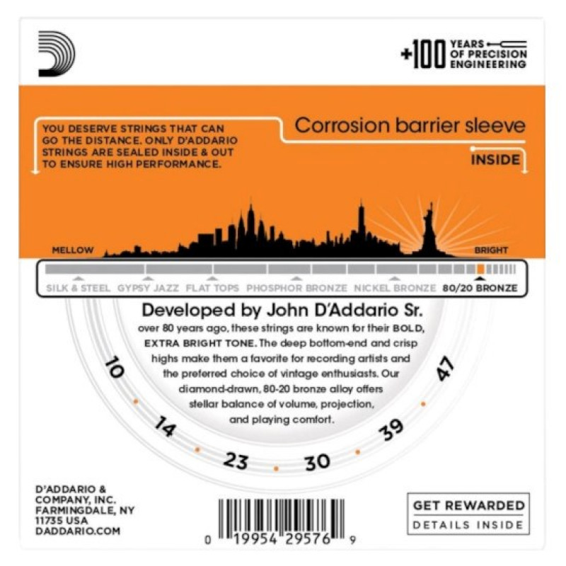 D'Addario EJ10 akustisen kitaran kielet, 10-47