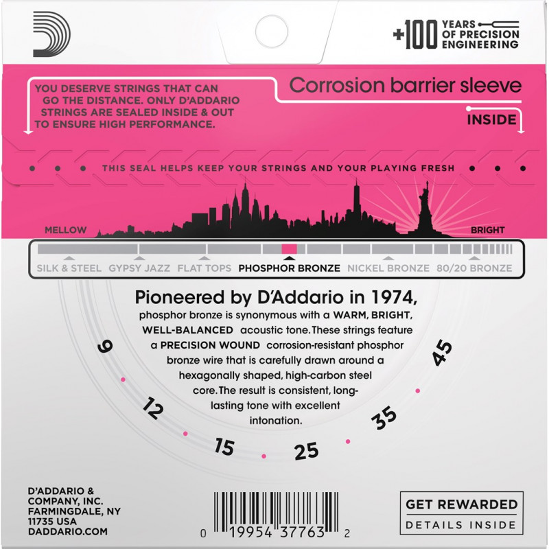 D'Addario EJ23 akustisen kitaran kielet, 9–45