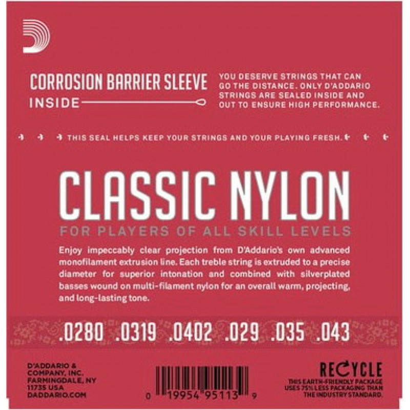 D'Addario EJ27N klassisen kitaran kielet, 029–045