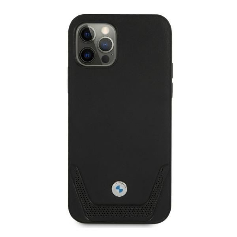 BMW BMHCP12LRSWPK Perforate nahkainen kova suojakuori laitteelle Apple iPhone 12 Pro Max, musta