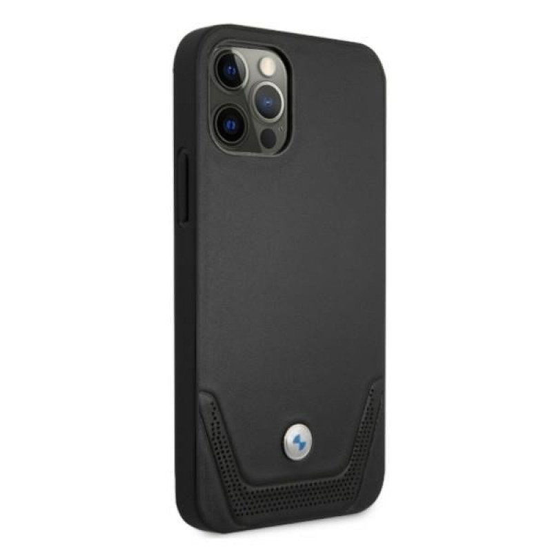 BMW BMHCP12LRSWPK Perforate nahkainen kova suojakuori laitteelle Apple iPhone 12 Pro Max, musta