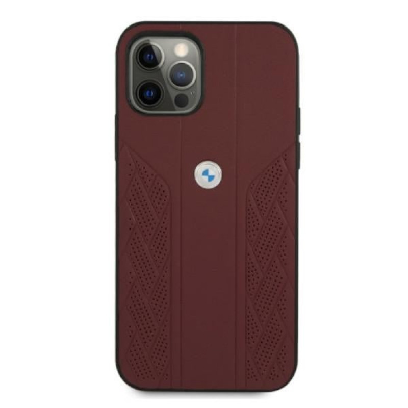 BMW BMHCP12MRSPPR Curve Perforate nahkainen kova suojakuori laitteelle Apple iPhone 12 / 12 Pro, punainen