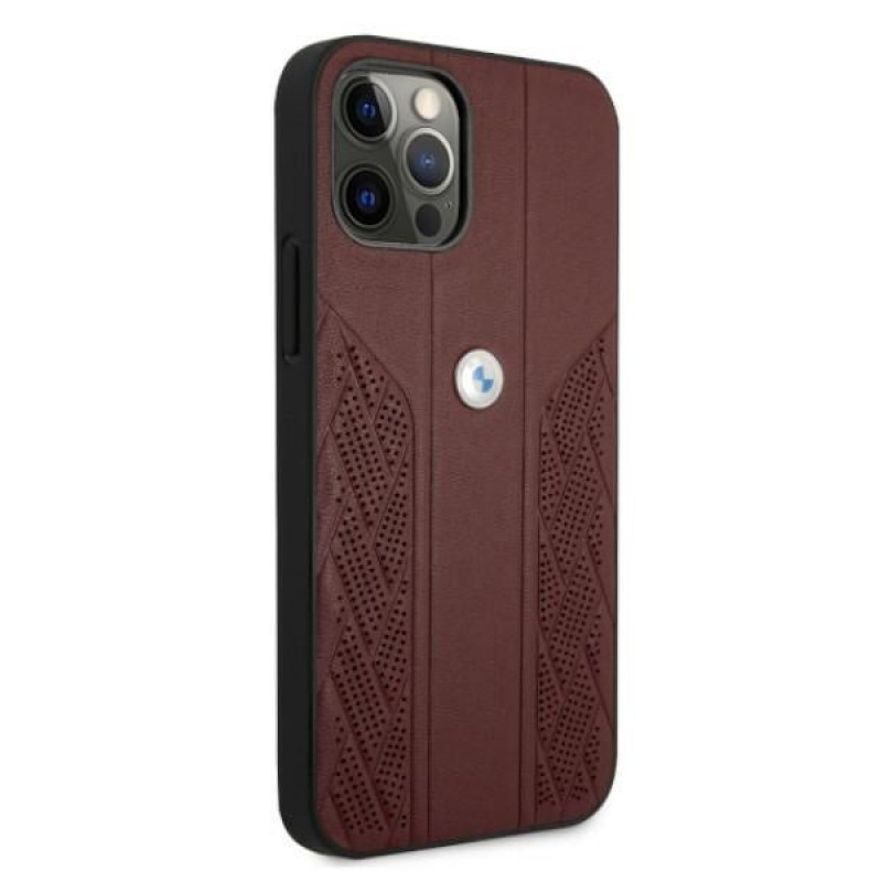 BMW BMHCP12MRSPPR Curve Perforate nahkainen kova suojakuori laitteelle Apple iPhone 12 / 12 Pro, punainen