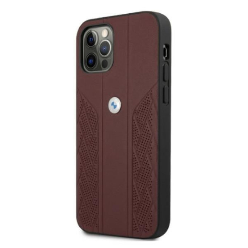 BMW BMHCP12LRSPPR Curve Perforate nahkainen kova suojakuori laitteelle Apple iPhone 12 Pro Max, punainen