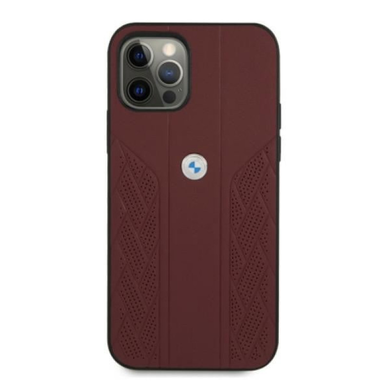 BMW BMHCP12LRSPPR Curve Perforate nahkainen kova suojakuori laitteelle Apple iPhone 12 Pro Max, punainen