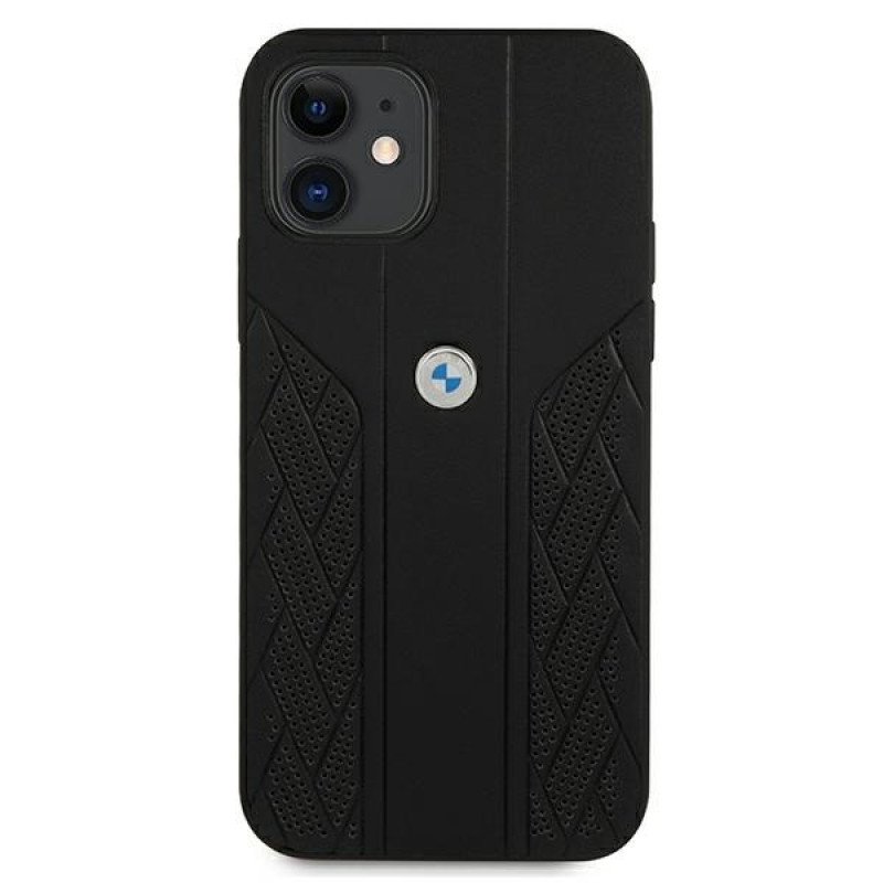 BMW BMHCP12SRSPPK Curve Perforate nahkainen kova suojakuori laitteelle Apple iPhone 12 mini, musta