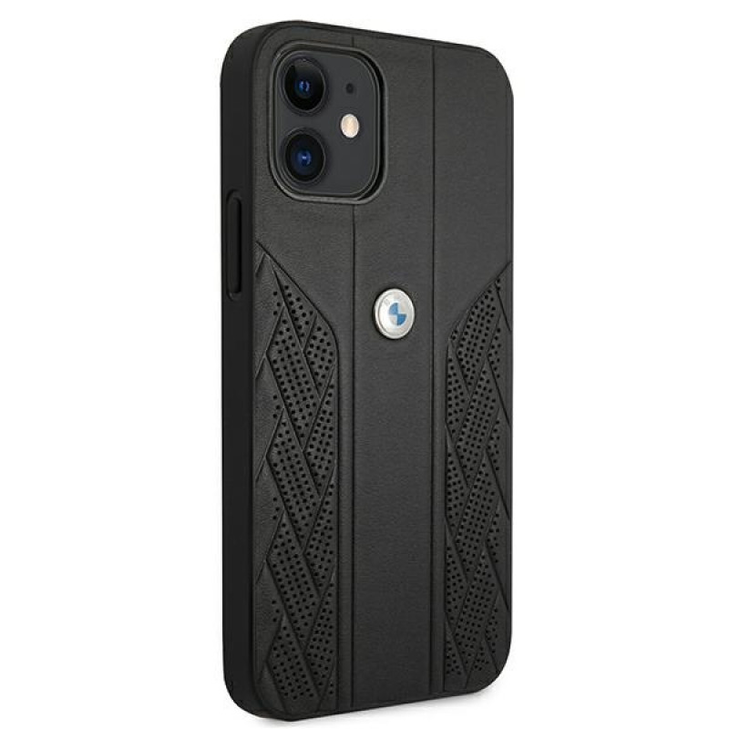 BMW BMHCP12SRSPPK Curve Perforate nahkainen kova suojakuori laitteelle Apple iPhone 12 mini, musta