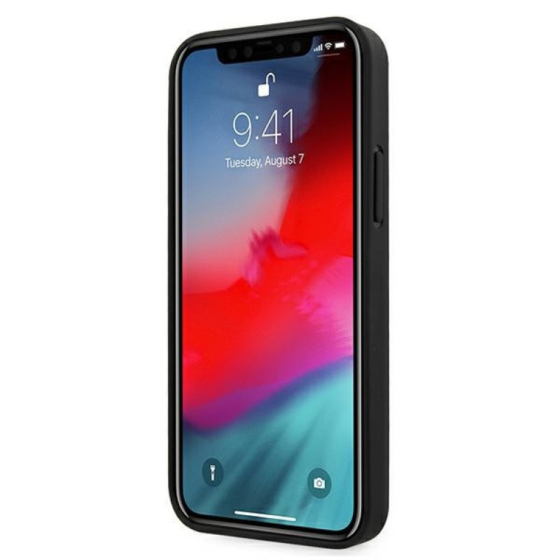BMW BMHCP12SRSPPK Curve Perforate nahkainen kova suojakuori laitteelle Apple iPhone 12 mini, musta