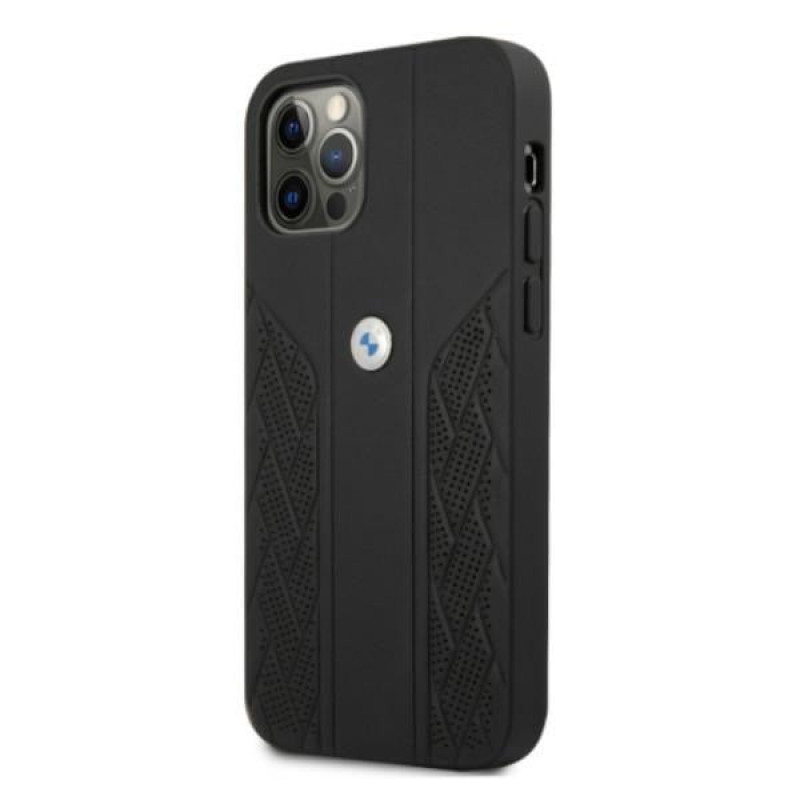 BMW BMHCP12MRSPPK Curve Perforate nahkainen kova suojakuori laitteelle Apple iPhone 12 / 12 Pro, musta