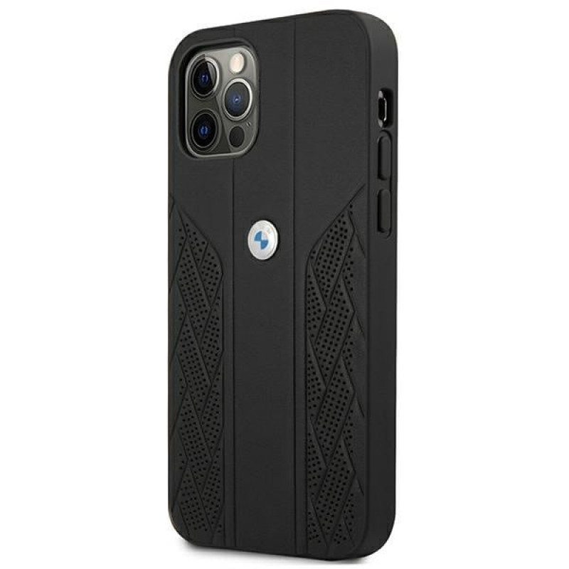 BMW BMHCP12LRSPPK Curve Perforate nahkainen kova suojakuori laitteelle Apple iPhone 12 Pro Max, musta