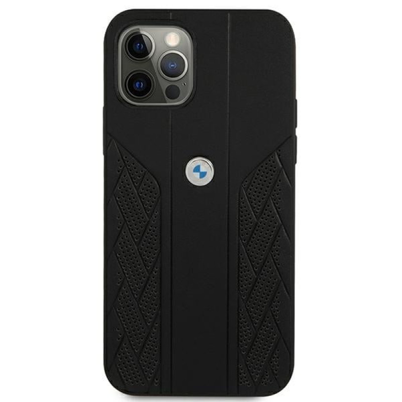 BMW BMHCP12LRSPPK Curve Perforate nahkainen kova suojakuori laitteelle Apple iPhone 12 Pro Max, musta