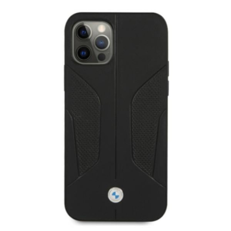 BMW BMHCP12MRSCSK Perforate Sides nahkainen kova suojakuori laitteelle Apple iPhone 12 / 12 Pro, musta