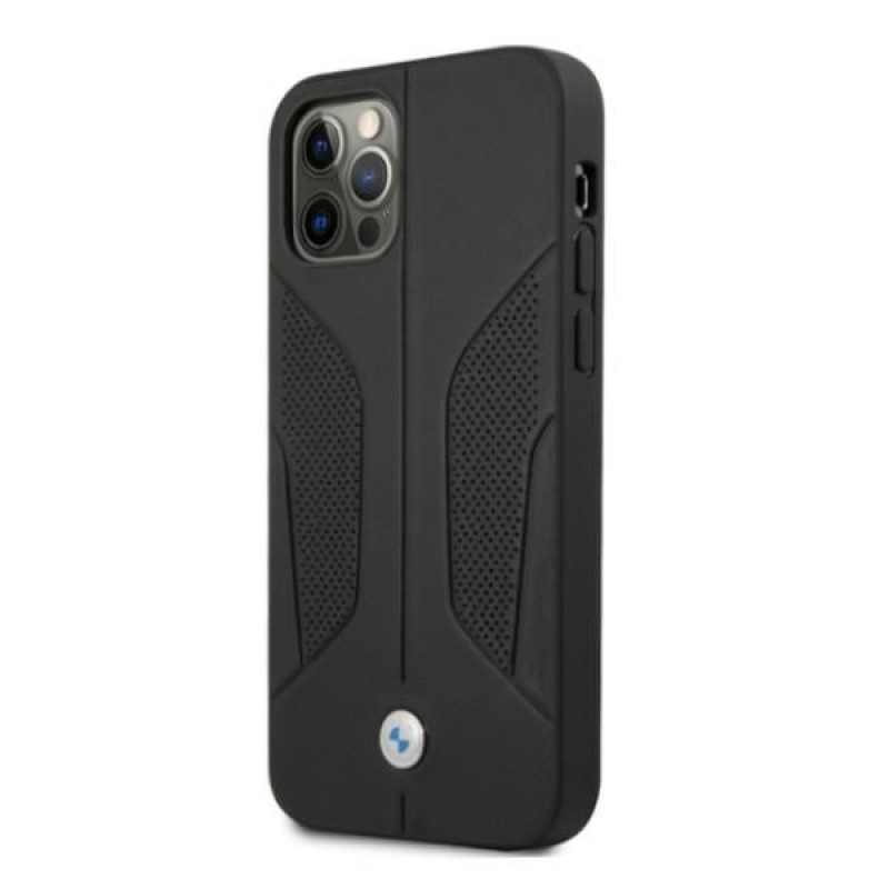 BMW BMHCP12LRSCSK Perforate Sides nahkainen kova suojakuori laitteelle Apple iPhone 12 Pro Max, musta