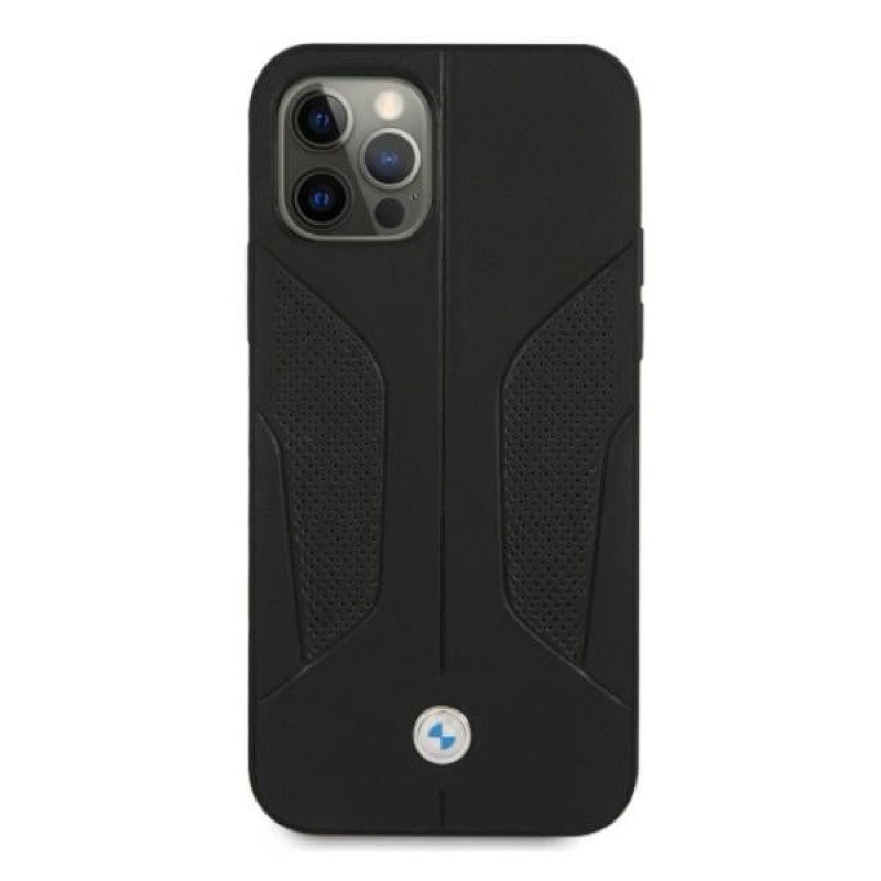 BMW BMHCP12LRSCSK Perforate Sides nahkainen kova suojakuori laitteelle Apple iPhone 12 Pro Max, musta