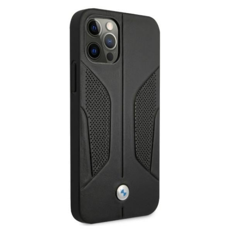 BMW BMHCP12LRSCSK Perforate Sides nahkainen kova suojakuori laitteelle Apple iPhone 12 Pro Max, musta