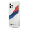 BMW BMHCP12LSKTGT Motorsport Tricolor kova suojakuori Apple iPhone 12 Pro Max -puhelimelle, läpinäkyvä
