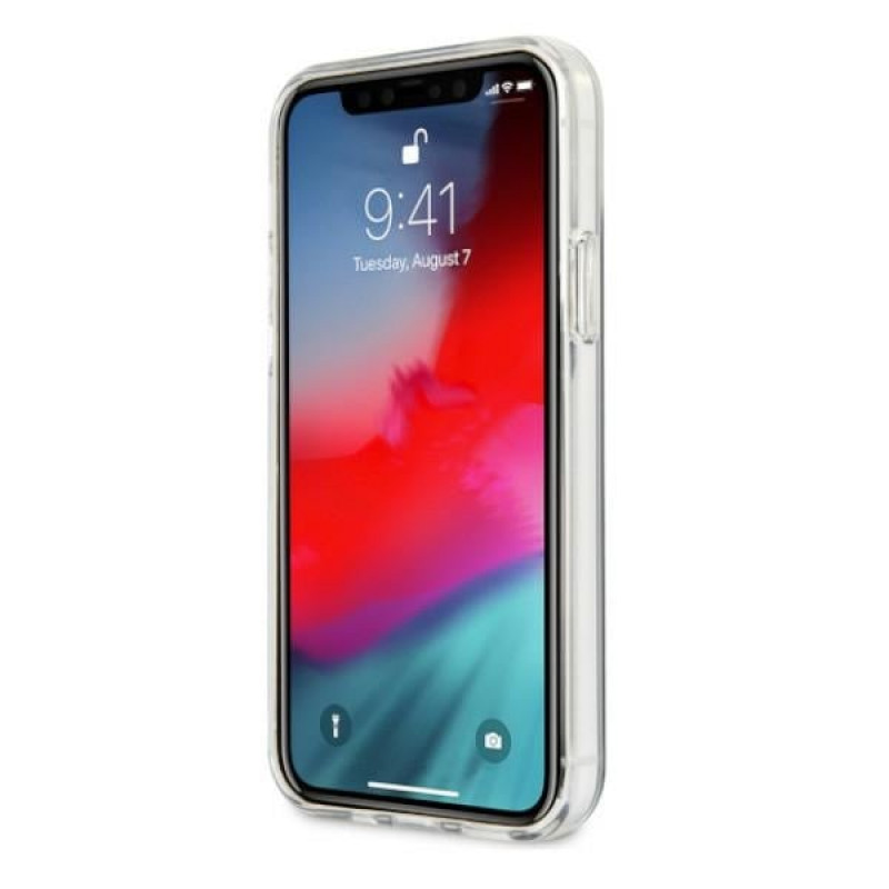 BMW BMHCP12LSKTGT Motorsport Tricolor kova suojakuori Apple iPhone 12 Pro Max -puhelimelle, läpinäkyvä