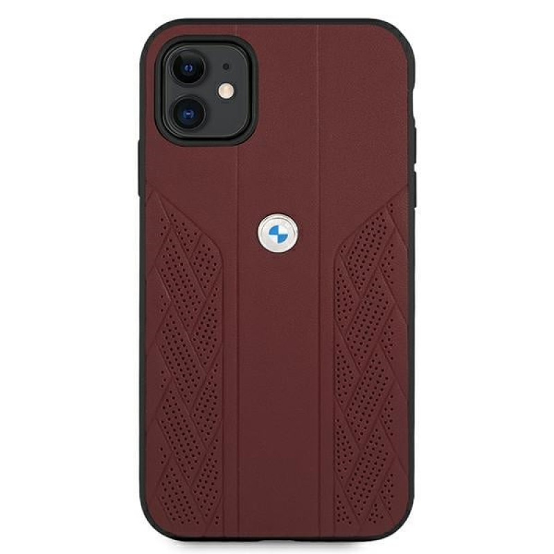 BMW BMHCN61RSPPR Leather Curve Perforate kova suojakuori Apple iPhone 11 -puhelimelle, punainen