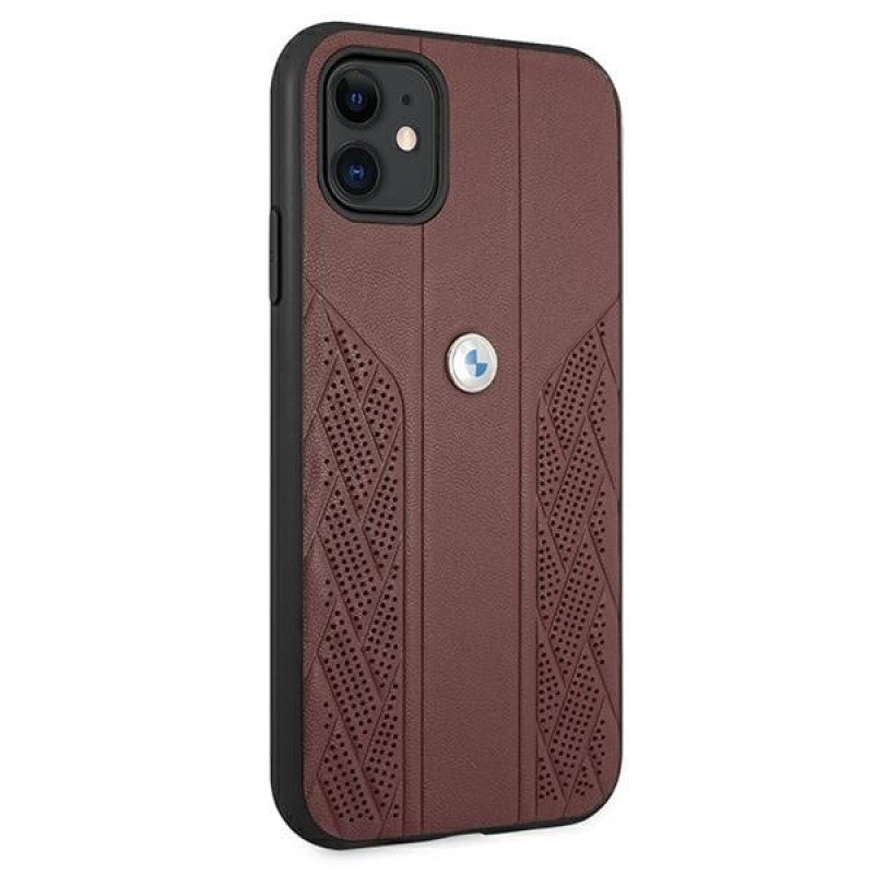 BMW BMHCN61RSPPR Leather Curve Perforate kova suojakuori Apple iPhone 11 -puhelimelle, punainen