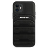 Mercedes-AMG AMHCP12SGSEBK Leather Debossed Lines kova suojakuori Apple iPhone 12 mini -puhelimelle, musta