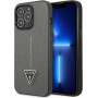 Guess GUHCP13LPSATLG kova suojakuori Apple iPhone 13 Pro -puhelimelle, Saffiano Triangle Logo, hopea