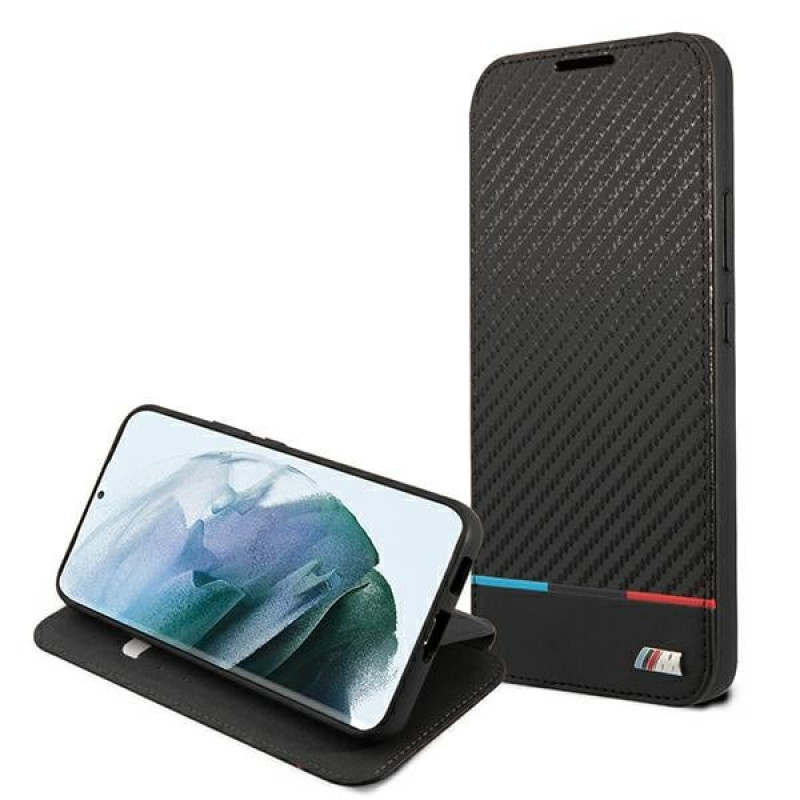 BMW BMBKS22MPUCARTCBK kirjakotelo Samsung Galaxy S22+ -puhelimelle, M Collection Triangles, musta