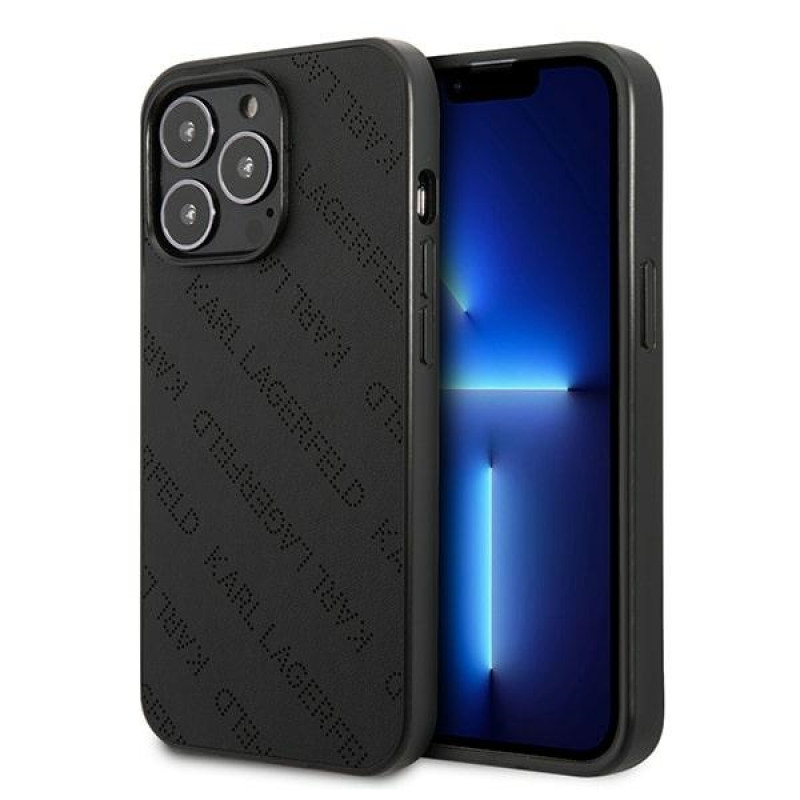 Karl Lagerfeld KLHCP13LPTLK kova suojakuori Apple iPhone 13 Pro -puhelimelle, Perforated Allover, musta
