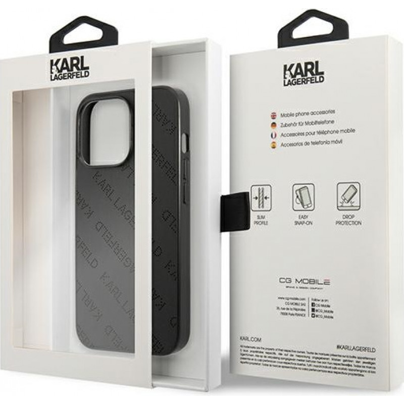 Karl Lagerfeld KLHCP13LPTLK kova suojakuori Apple iPhone 13 Pro -puhelimelle, Perforated Allover, musta