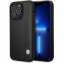 BMW BMHCP14L22RBDK Leather Blue Dots kova suojakuori puhelimelle iPhone 14 Pro 6,1", musta