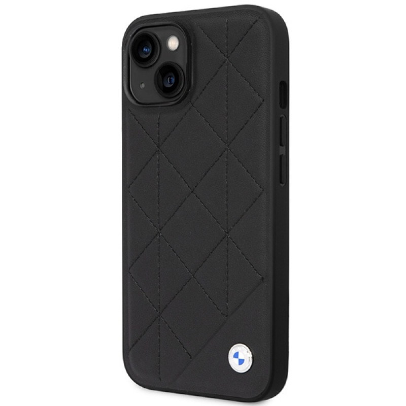 BMW BMHCP14S22RQDK Leather Quilted kova suojakuori puhelimelle iPhone 14 6,1", musta