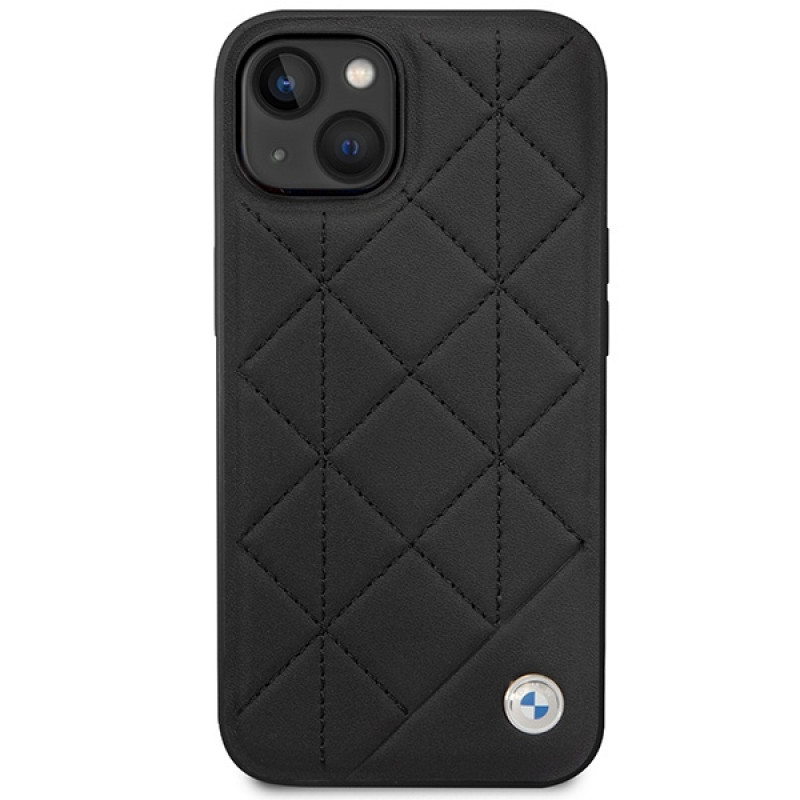 BMW BMHCP14S22RQDK Leather Quilted kova suojakuori puhelimelle iPhone 14 6,1", musta
