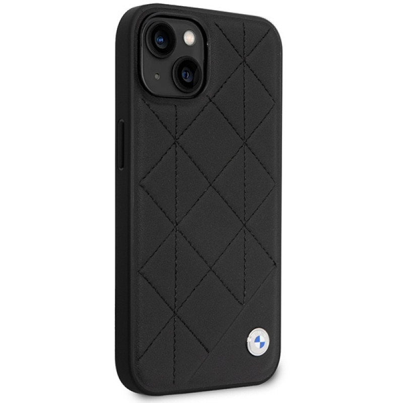 BMW BMHCP14S22RQDK Leather Quilted kova suojakuori puhelimelle iPhone 14 6,1", musta