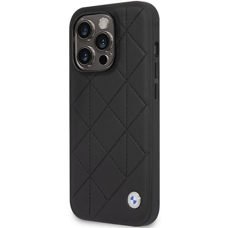 BMW BMHCP14L22RQDK Leather Quilted kova suojakuori puhelimelle iPhone 14 Pro 6,1", musta