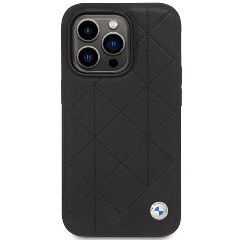 BMW BMHCP14L22RQDK Leather Quilted kova suojakuori puhelimelle iPhone 14 Pro 6,1", musta