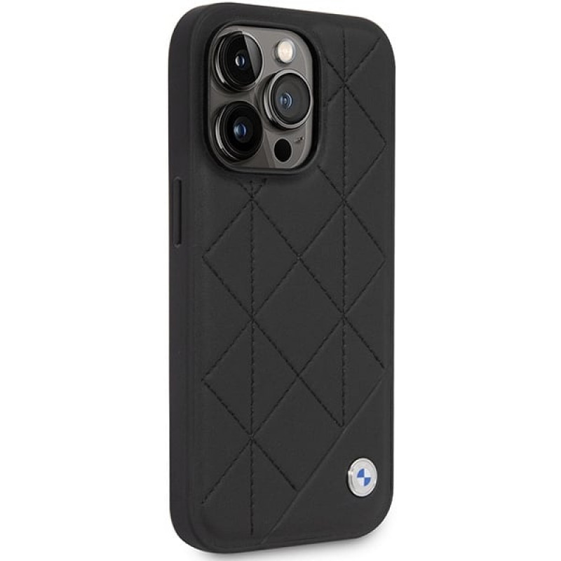 BMW BMHCP14L22RQDK Leather Quilted kova suojakuori puhelimelle iPhone 14 Pro 6,1", musta