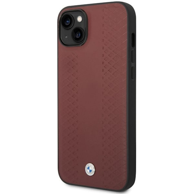 BMW BMHCP14S22RFGR Leather Diamond Pattern kova suojakuori puhelimelle iPhone 14 6,1", viininpunainen