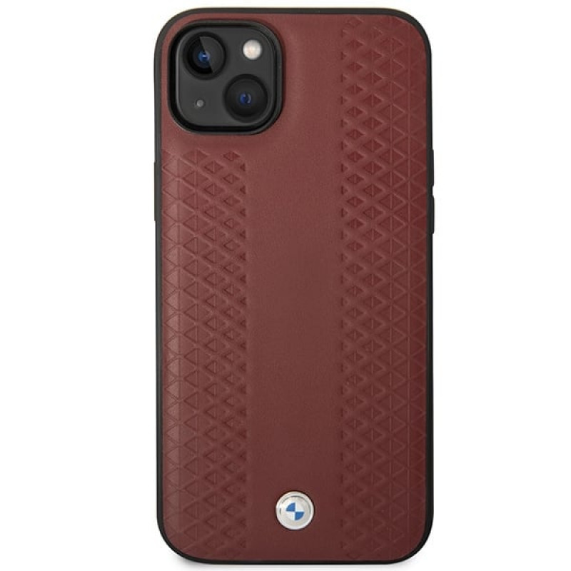BMW BMHCP14S22RFGR Leather Diamond Pattern kova suojakuori puhelimelle iPhone 14 6,1", viininpunainen