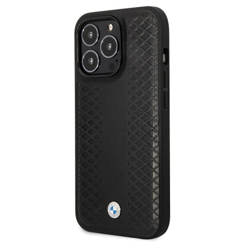 BMW BMHCP14L22RFGK Leather Diamond Pattern kova suojakuori puhelimelle iPhone 14 Pro 6,1", musta