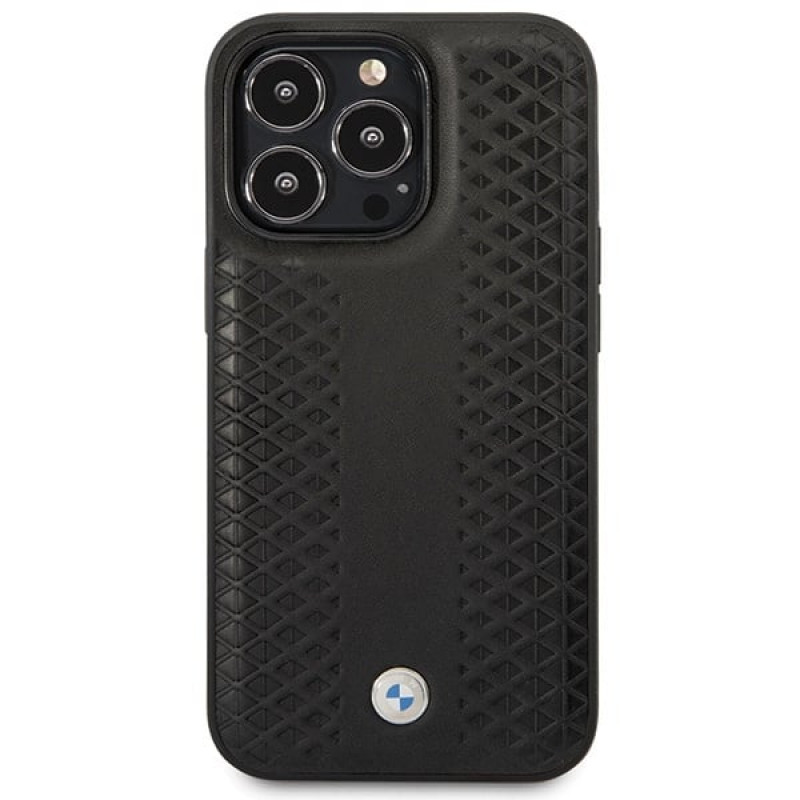 BMW BMHCP14L22RFGK Leather Diamond Pattern kova suojakuori puhelimelle iPhone 14 Pro 6,1", musta