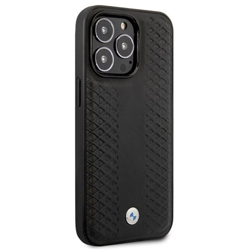 BMW BMHCP14L22RFGK Leather Diamond Pattern kova suojakuori puhelimelle iPhone 14 Pro 6,1", musta