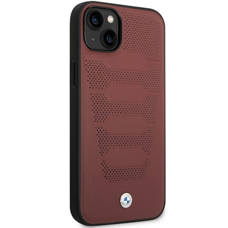 BMW BMHCP14S22RPSR suojakuori iPhone 14, viininpunainen, Leather Seats Pattern